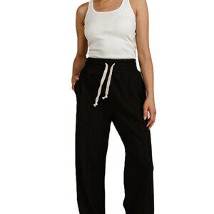 Ampersand Avenue 24/7 Waffle Knit Wide-Leg Pants Medium Black Tall Inseam 33”